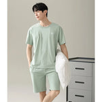 Men's Solid Pajama Plus Size Short Sleeve Round Neck Tee And Shorts Breathable Loose Fit Sleepwear Loungewear Summer Fashion Pjs