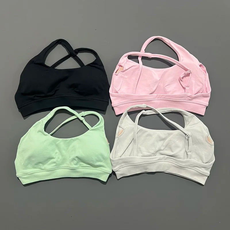 HISTELLO Impacts Asymmetric Sports Bra Women Seamless Yoga Underwear Adjustable Backless Halter Top Workout Running Gym Bra