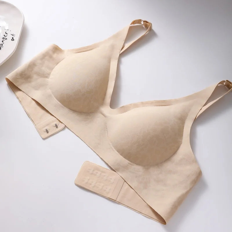 No-Show Seamless Bras For Women Non-wire V-neck Bralette Leopard Print Removable Pads Sports Underwear Sexy Lingerie S-5XL