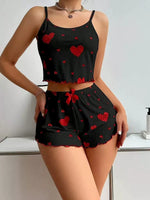 New women's sleepwear camisole shorts two-piece set home wear heart-shaped printed underwear vest breathable and comfortable Hot