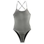 2026 New Silver Shiny Leather One Piece Swimsuit Women,U-neck Suspender Bikini,cross Strape Backless Monokini Summer Beachwear