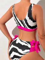 Sexy Black Zebra Print Bow Patchwork Bikini Set 2026 Women Push Up High Waist Swimsuit Beach Bathing Suit Two Piece Swimwear