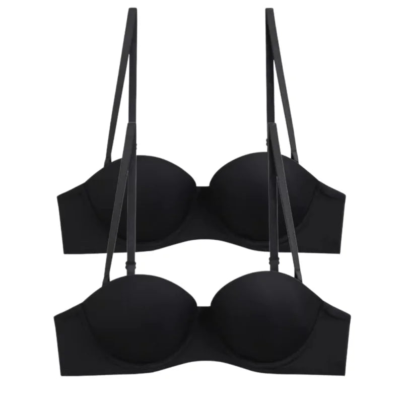 2Pcs/Set Demi Cup Bras For Women Convertible Strapless Bra Low Cut Underwear Comfort Padded Brassiere Sexy Lingerie S-XL