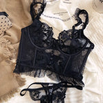 Women's French Lace Lingerie Set Sexy Ultra Thin See Through Bra & Thong Shaping Camisole Embroidery Underwear Set Hot Tushy P P