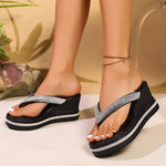 Women Wedges Flip Flops Summer Platform Shoes Indoor Street Bling Slippers Round Toe Mid-Heel Slip On Female Leisure Sandals