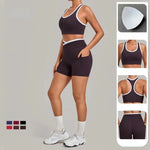 Women's Seamless Yoga Sets Sports Fitness High Waist Hip-lifting Shorts Back Beauty Sleeveless Suits Gym Training Workout Sets