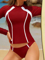 2026 Long Sleeves Slim Swimsuit Women 2 Pieces Solid Swimwear Female Rush Guard Bathing Swimming Swim Surf Suit Beachwear XXL