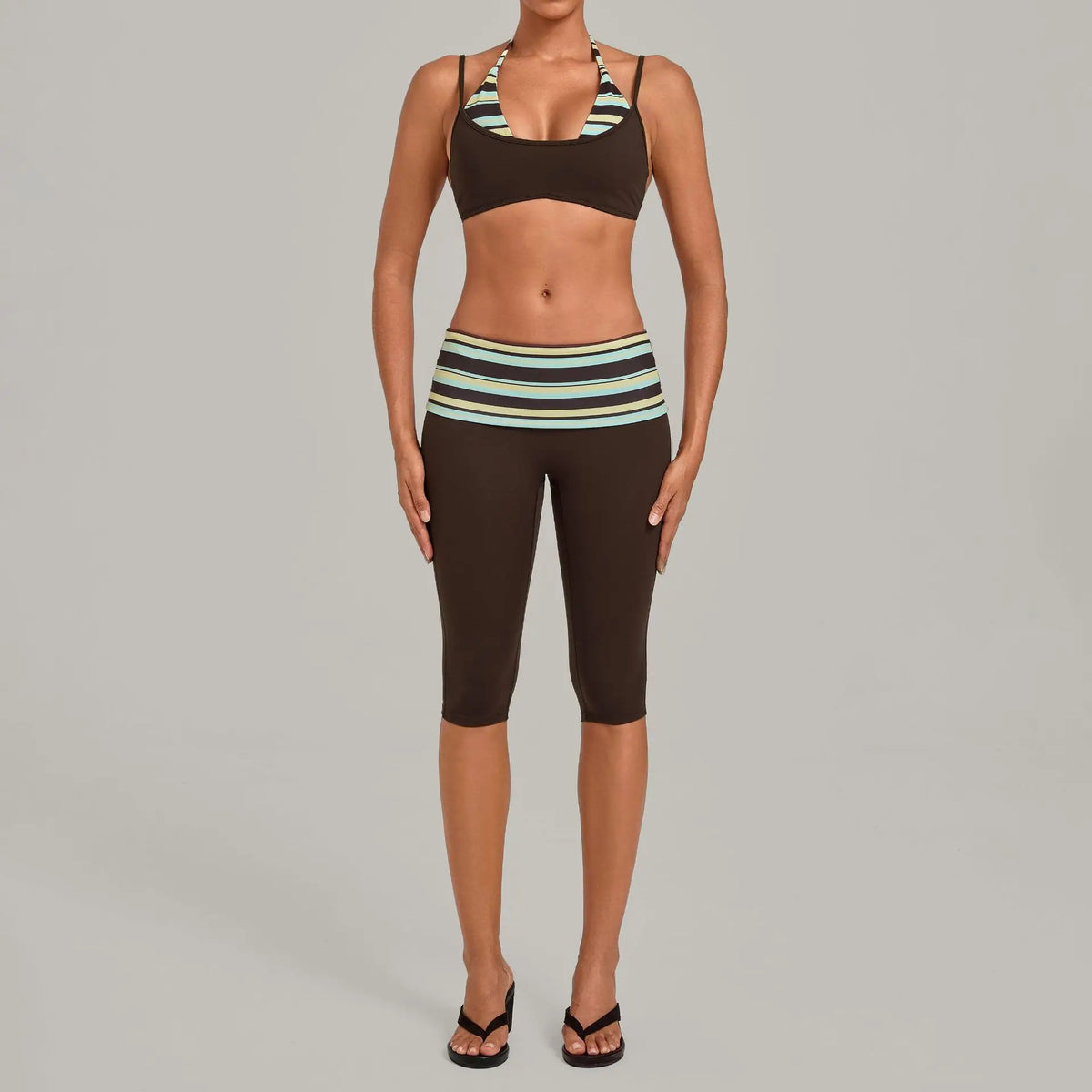 Women's Sleeveless Yoga Set High Waisted Hips-Lifting Capri Leggings Beautiful Back Slim-Fit Bra Suits Sports Gym Fitness Sets