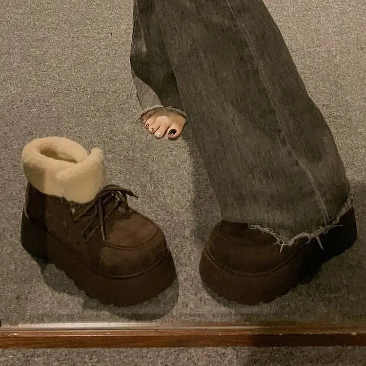 2026 New Winter Chunky Platform Women Fur Snow Boots Keep Warm Thick Sole Warm Cotton Short Booties Shoes Zapatos Mujer