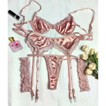 Toucheart 4PCS Patchwork Sexy Interesting Underwear Thong Set Slim Backless Lace Up Hollow OutFloral Mesh Sexy Underwear Set