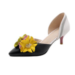 New 2027 Fashion Womens Floral Pointed Toe Flowers Stilettos Lady Mid Heel Shoes Mixed Colors Sandals Pumps Wedding Bridal Heels
