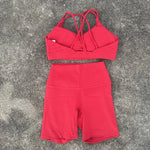 Solid Color Soft Women Gym Yoga Short Cycling Set Cross Back GymBra+High Waist Short Leggings High impact shockproof Sportwear