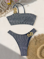 S - XL Glitter Sparkling One Shoulder Bikini Female Swimsuit Women Swimwear Two-pieces Bikini Set Bandeau Bathing Suit Swim Lady