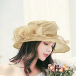 Women Organza Hat 3D Flower Wide Brim Top Hat French Sun Caps for Church Tea Party Wedding
