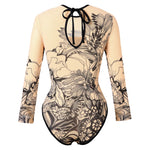 Long Sleeve Sunscreen One Piece Swimsuit Skirt Set for Women Vintage Floral Print Slim Fit Swimwear Holiday Bathing Suits 2025
