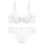 French Lace Lingerie Set Women Ultra Thin Sexy Underwire Bra&Panty Push Up Gather Breasts Pure Desire Large Breasts Support