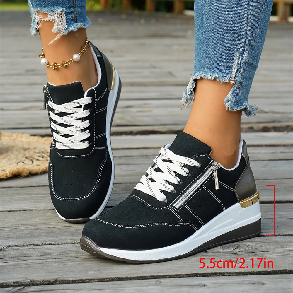 EUR Size 44 Leisure Black Wedges Trainers Sneakers Summer Pink 5.5cm Heels Comfy Walking Casual Shoes Women Daily Wear Footwear