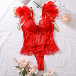 Fashionable New Sexy Lace Spliced Flower Embroidery Mesh Backless Deep V Suspenders Sleeveless Bodysuits Charming Casual H2F1