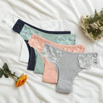 1 Pack Women's Lace Trim Ribbed Cotton Panties Breathable Low-Waist Briefs Sexy Side Lace Lingerie Skin-Friendly Underwear S-L