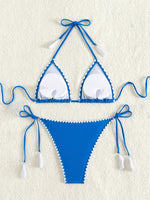 ZTVitality Blue Sexy Bikini Set 2024 New Arrival Biquini Padded Bra Halter Bandage Swimsuit Women's Swimwear Whip Stitch Summer