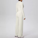 2 Pcs Women's Seamless Yoga Set Long-sleeved Wide-leg Pants Tracksuit Fitness Sports Set High-waisted Hip-lifting Slim-fit Suit