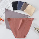 4Pcs/Set Ice Silk Bikini Panties Women Sexy Briefs Low Rise Underwear Seamless Underpants Solid Color Ultra-thin Lingerie M-XL