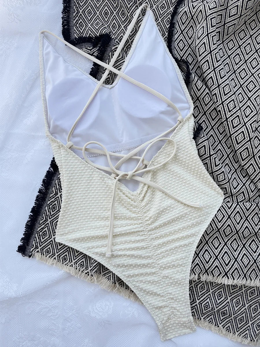 2026 V Neck Scrunch Butt Female Swimwear One Piece Swimsuit Women Backless Monokini Sexy High cut Bathing Suit Swim Bodysuit