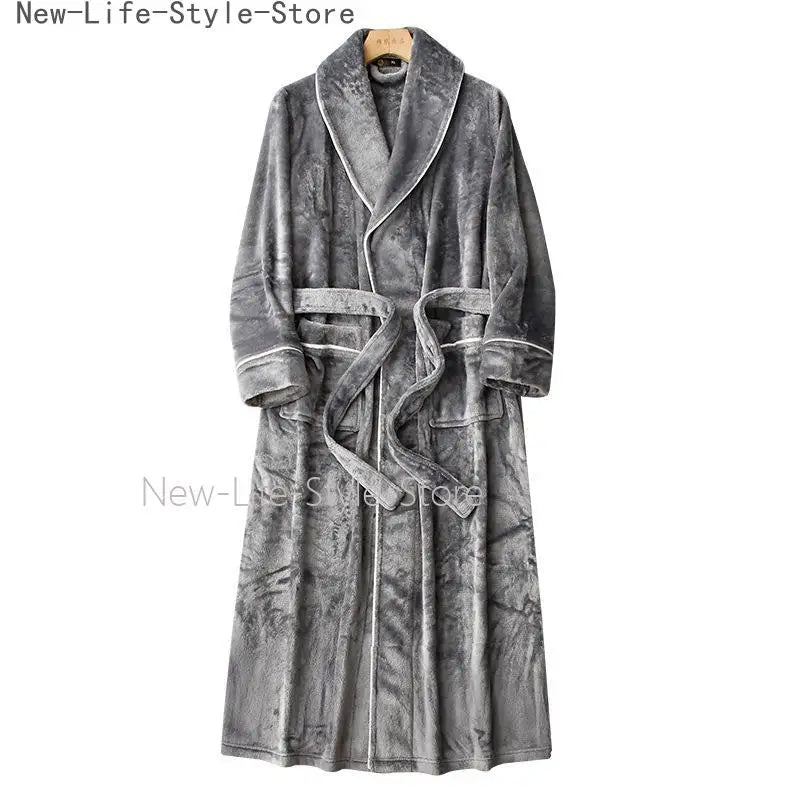 2026 Autumn Winter New Thick Coral Fleece Couple Bathrobe, Long Flannel Robe for Men Women Warm Home Pajamas Loungewear