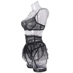 Toucheart 4 Piece Set Sexy Lingerie Set Lace Perspective Bra Women Mesh Patchwork Ruffled Skirt Garter Socks Sexy Underwear Suit