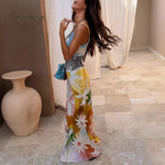 Summer New Print Spaghetti Strap Dress Women Summer New Fashion Sexy Deep V-neck Slim Dresses Vacation Style Bodycon Vestidos