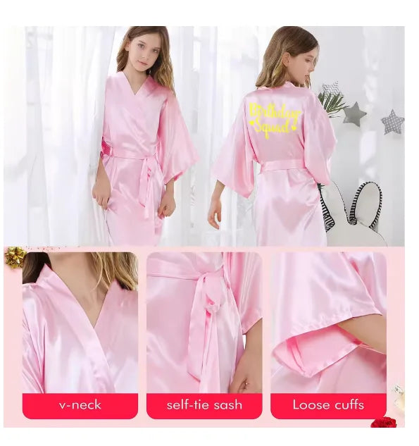 6-12Pcs Spa Girls Party Birthday Squad Robes Girl Kimono Spa Robe Pajama Party Favors Soft Satin Bathrobe for Kid Birthday Decor