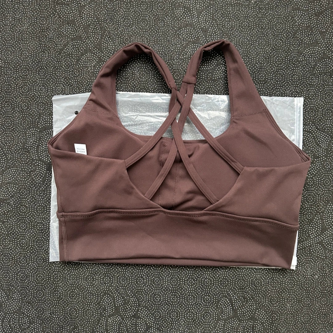 High impact Cross Back Hollow shoulder straps Gym Yoga Underwear Tight Women Fitness sport Bra Top Comprehensive Training pad