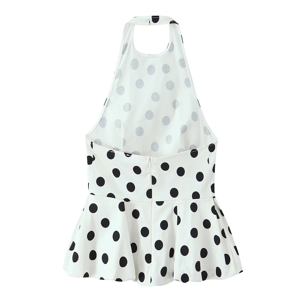 Women's Casual Fashion Polka Dot Balloon Style Top White Black Polka Dot Halter Neck Top For Women Summer Casual Wear 1LWP