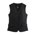 Women's Fashion Versatile Vest Solid Color Tailored Vest Three Pack Sleeveless V Neck Button Down For Women Office Wear 2EKY