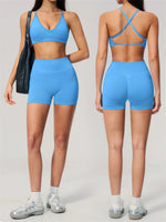 Seamless Yoga Excersize Sets Women Cross Back Sports Bra Tracksuit Workout Clothes High Waist Hip Lifting Shorts Fitness Suits