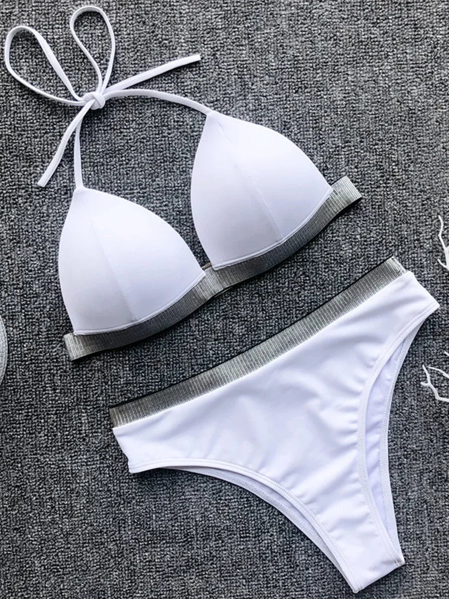 2025 Push Up High Waist Bikini Women Swimsuit Female Swimwear Two Pieces Bikini Set Halter Bra Cup Bathing Suit Swim Beach Wear