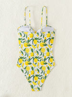 2026 New Yellow Fruit Print Bikini Suspender Backless Sexy One Piece Swimsuit High Waist Hollow Out Beach Vacation Bathing Suit