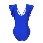 2026 Solid Women's Swimsuit Trend Tummy Control V Neck Sexy Black Bikini Ruched Bathing Suits Slim Fit Ruffle Sleeve Swimwear