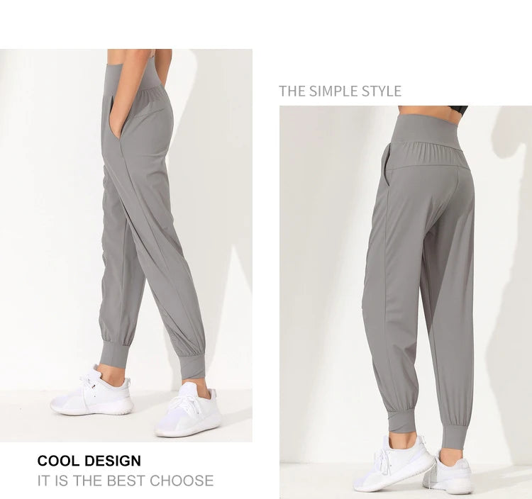Hearuisavy Yoga Pants Loose Slim Quick-Dry Yoga Pants Pleated Hem Bound Running Fitness Capris Pockets Jogging Pants Woman