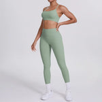 Women's Seamless Yoga Set Cross Back Sports Bra & High Waist Booty Lifting Yoga Leggings Gym Running Fitness Workout Outfit
