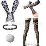 Easter Bunny Girl Cosplay 3-Piece Prop Set - Satin Headband Fluffy Rabbit Tail for Halloween Christmas