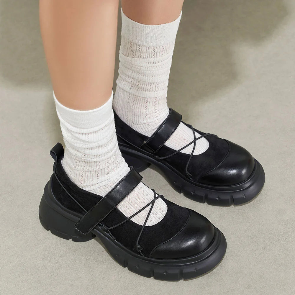 2025 Chic Black Sneaker Mary Janes Shoes Women Cute Chunky Heels With Platform Comfy Walking Daily Wear Shoes