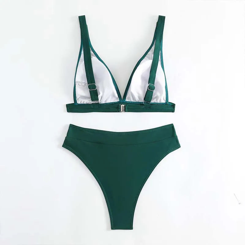 Women Sexy Green Bikini Set Push Up Bathing Suits Swimwear High Waist Swimsuit Two Pieces Swimming Suit Beachwear Halter Biquini
