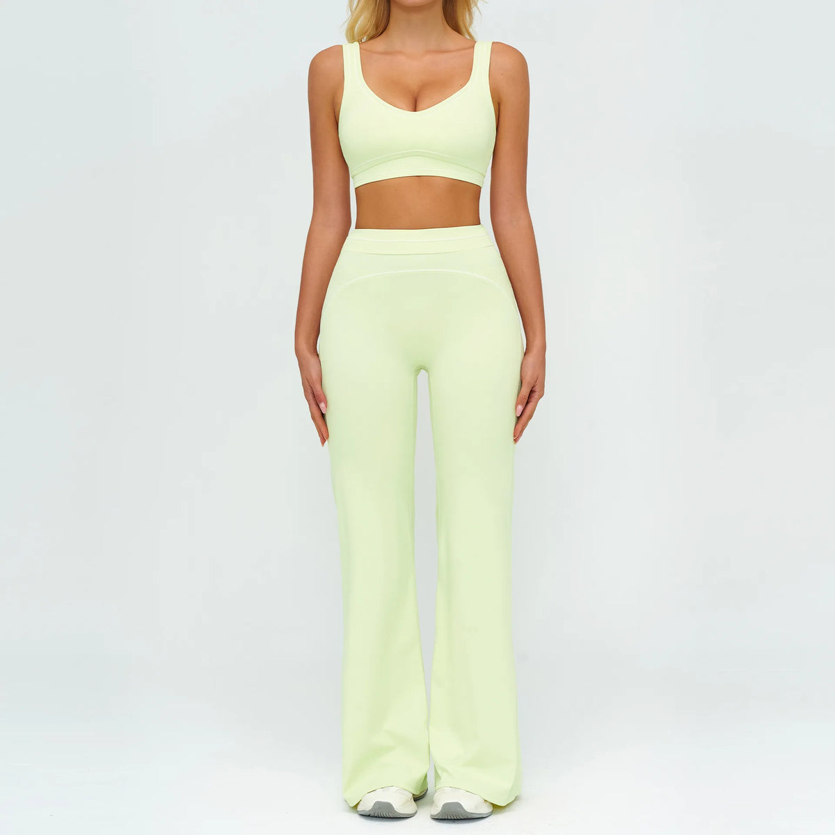 2PCS Yoga Set Gym Clothes Outdoor Sports Outfits Women Tracksuit Gym Fitness Suits Workout Long Sleeved Flared Pants Sportswear
