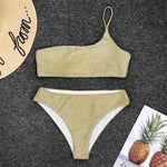 Shiny Glitter Sparkling High Waist Bikini Female Swimsuit Women Swimwear Two-pieces Bikini Set One Shoulder Bathing Suit V1264