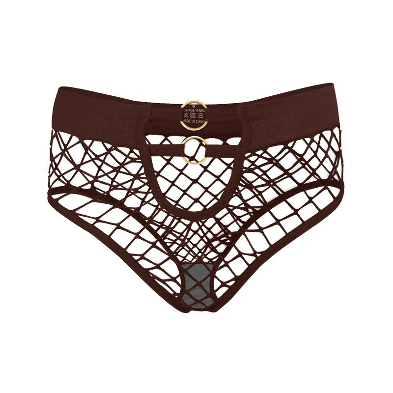 Hollow Mesh Sexy Women's Panties Solid Color Mid High Waist Fishnet Lingerie Ladies Hollow Out Transparent Elasticity Briefs