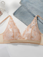 Women's sexy lace flower bra without steel ring gathered push up breathable shoulder straps adjustable bra MR3042