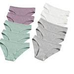 10Pcs/Set Women Cotton Briefs Breathable Panties Low Waist Briefs Sports Solid Soft Skin-Friendly Underwear Daily Wear S-XXL