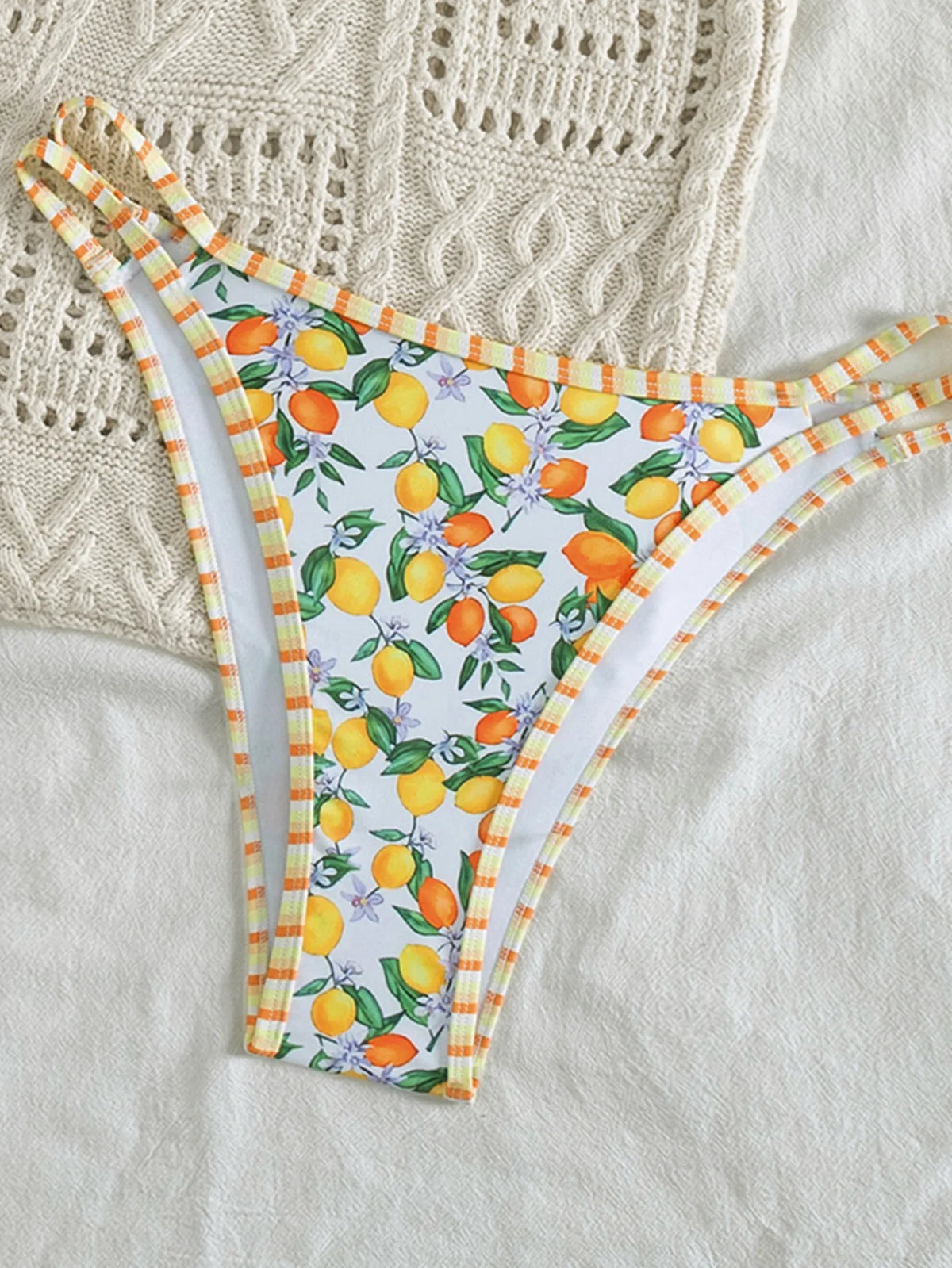 Sexy Orange Print Micro Bikini 2026 Women Double Strap Push Up Bra Hollow Out Thong Swimsuit Beach Bathing Suit Holiday Swimwear