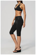 Summer Polka Dot Yoga Sets Women Hanging Neck Shockproof Sports Bra Fitness Suit Folding High Waist Mid Pants Gym Tracksuit